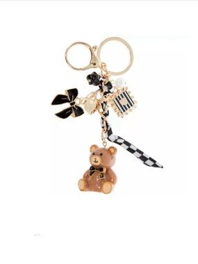 Gold Enamel Teddy Bear Charms Bag Charm & Keychain